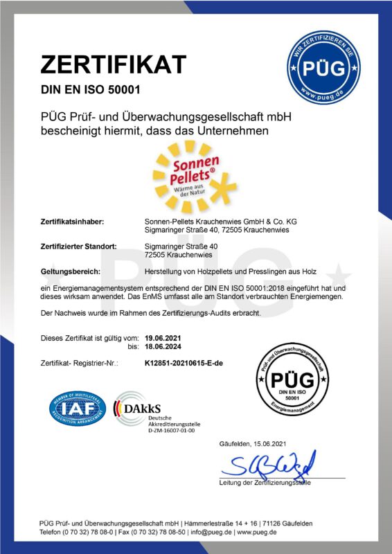 Zertifikat Sonnen-Pellets 2021 50001